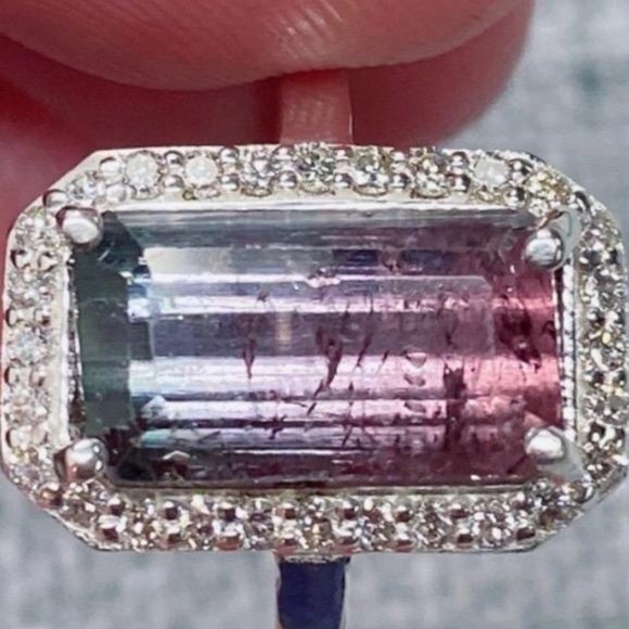 Tourmaline by Moonlight, Size 7, Diamond Halo Engagment Ring - Picture 5 of 8